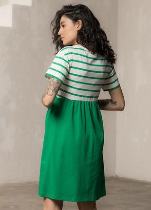 Летнее платье для беременных и кормящих becky в зелёную полоску5 фото