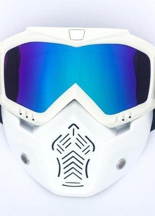 Мотоциклетна маска-трансформер resteq! окуляри, лижна маска, для катання на велосипеді чи квадроциклі, біла