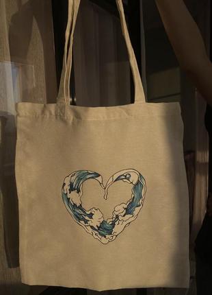 Шоппер с сердечками | шопперы с сердцами | милые сумки | черная экосумка | цена в описании10 фото