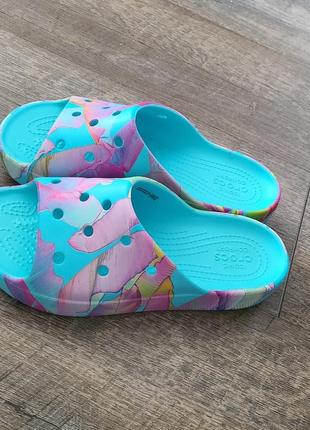 Крокс класік шльопанці платформа блакитні crocs classic platform slide neptune/multi9 фото