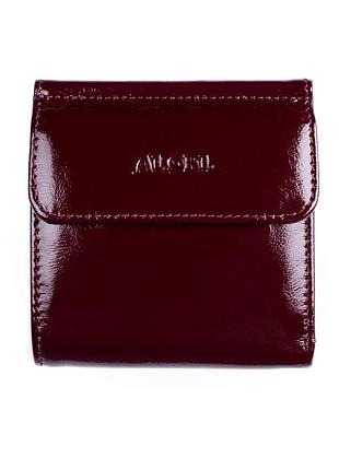 Міні-гаманець з натуральної гладкої лакової шкіри, бордового кольору