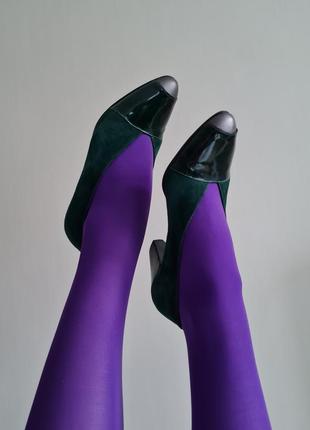 Вінтажні замшеві туфлі човники зеленого кольору