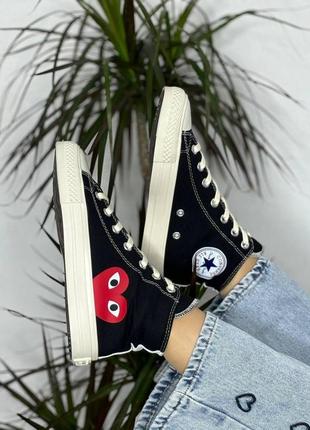 Жіночі конверси з сердечком чорні високі молодіжні converse play black4 фото