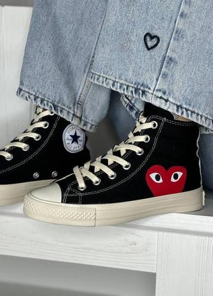 Женские конверсы с сердечком черные высокие молодежные converse Bruin black