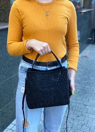 Женская замшевая сумка на и через плечо polina & eiterou с камнями жіноча со стразами