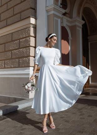 🔝💥 весільне біле плаття, сукня на розпис, весiлля, загс, вiнчання, біле вечірнє плаття, біла вечірня сукня, біле плаття міді красиве нарядне2 фото