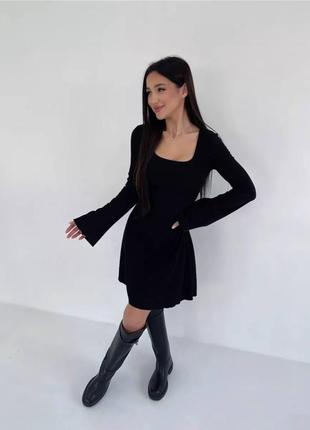 Жіноча сукня короткабазова чорна бежева зі шнурівкою3 фото