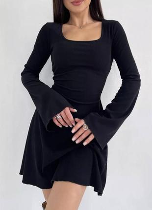 Жіноча сукня короткабазова чорна бежева зі шнурівкою1 фото