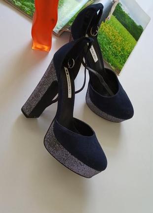 Шикарні жіночі сині екозамш туфлі 🪩1 фото