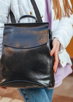 Рюкзак-сумка женский черного цвета из натуральной кожи tiding bag - 240347 фото