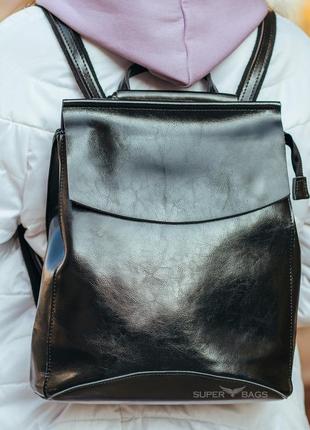 Рюкзак-сумка жіночий чорного кольору з натуральної шкіри tiding bag - 240349 фото