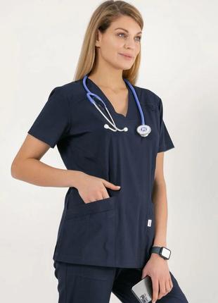 Медицинский стрейч костюм атланта темно-синий4 фото