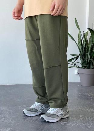 Чоловічі широкі спортивні штани мом на весну/осінь на утяжках хакі8 фото