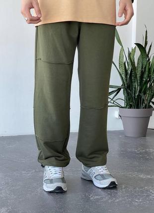 Чоловічі широкі спортивні штани мом на весну/осінь на утяжках хакі3 фото