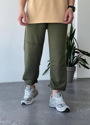 Мужские широкие спортивные штаны мом на весну/осень на утяжках хаки