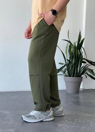 Чоловічі широкі спортивні штани мом на весну/осінь на утяжках хакі9 фото