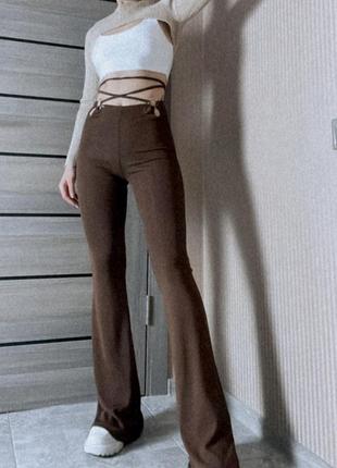 Штани кльош від bershka, коричневі штани кльош5 фото