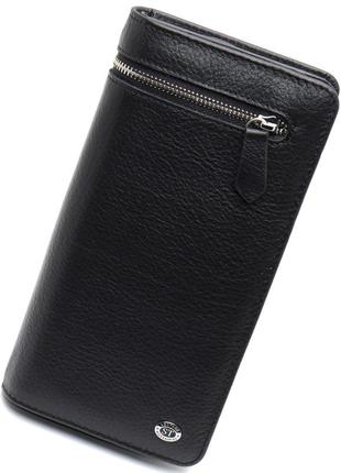 Чорний багатофункціональний чоловічий гаманець з натуральної шкіри st leather st2912 фото