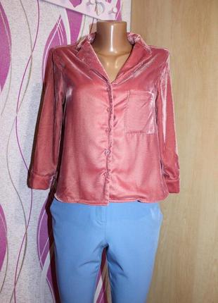Блуза кофточка сорочка в білизняному стилі / під оксамит / пудрово-бордового кольору, 6/ eu 34