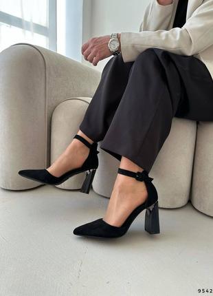 Туфлі жіночі чорні еко замш туфли, босоножки босоніжки