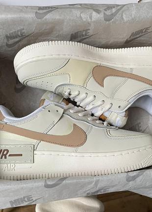 Nike air force 1 shadow cream mocco жіночі кросівки демі весна осінь кремові бежеві шкіра женские кроссовки демисезонные кремовые беж кожа