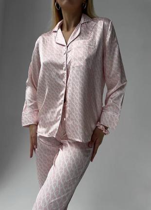 Комплект атласный штаны и рубашка виктория сикрет, комфортная женская пижама из атласа victoria's secret1 фото