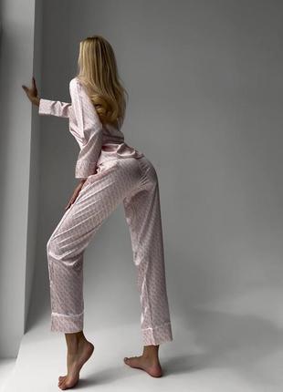 Комплект атласный штаны и рубашка виктория сикрет, комфортная женская пижама из атласа victoria's secret4 фото