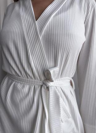 Ночная рубашка + халат из натуральной ткани рубчик (пижама 2ка) белый - s7 фото