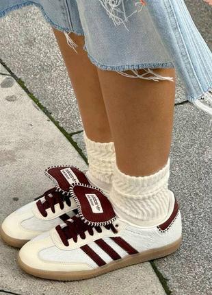 👟 кеди adidas samba wales bonner white bordo / наложка bs👟1 фото