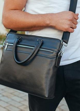 Шкіряна чоловіча чорна ділова сумка-портфель tiding bag hand 3098710 фото