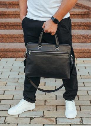 Шкіряна чоловіча чорна ділова сумка-портфель tiding bag hand 309875 фото