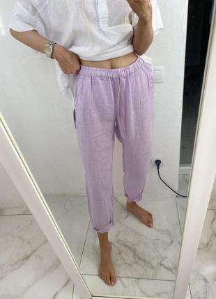Италия новые льняные лиловые сиреневые штаны джоггеры брюки из льна бохо2 фото