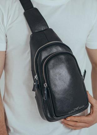 Кожаный мужской черный слинг tidinbag - mk 514323