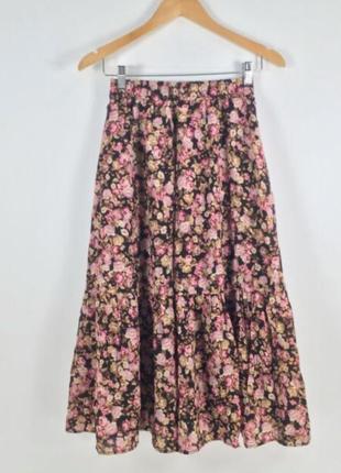 Юбка h&m Distressed в цветочный принт, спідниця міді