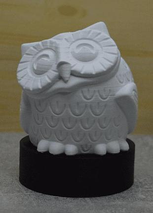 Нічник "сова". біла на чорній підставці