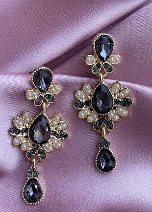 Вечерние серьги с фиантами и жемчужинами