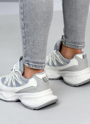 Популярная новинка женские кроссовки в сером с белым цвете, комбинированная эко кожа + текстиль, вес4 фото