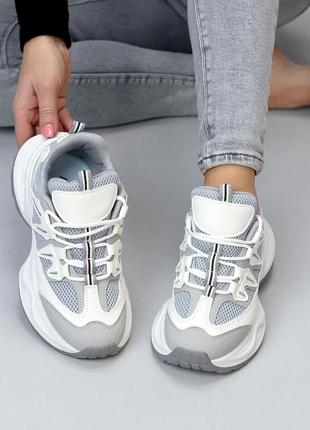 Креативные массивные кроссовки для девушек, белый + серый, толстая высокая подошва, новинка
