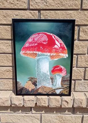 Картина маслом "грибы". холст, масляные краски, рама. размер 30х409 фото