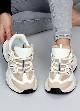 Крутые женские кроссовки, весенний летний вариант, хит 2024 комбинированный бежевый  с моко, маломер7 фото