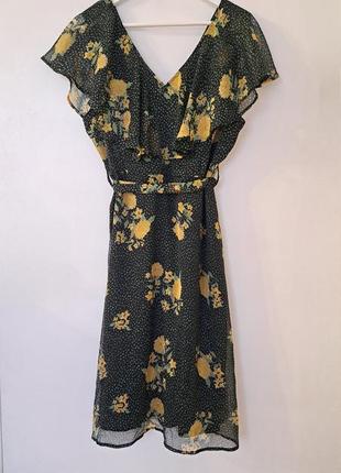 Сукня в квітковий принт з паском3 фото