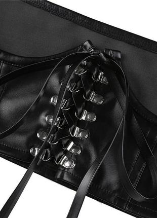 Корсет черный латекс кожа завязки лямки бретельки бюстье косточки6 фото