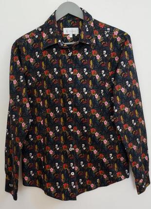 Классическая чёрная рубашка в цветочный принт хлопок hatrwell размер 14