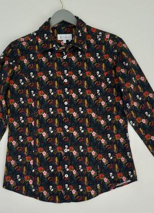 Классическая чёрная рубашка в цветочный принт хлопок hatrwell размер 143 фото