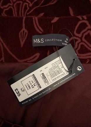 Marks&spencer новая бархатная юбка миди, бордовая, марсал, расширенная, трапеция, на резинке6 фото