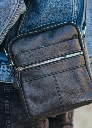 Кожаная черная мужская сумка  через плечо tiding bag m8209-3a7 фото