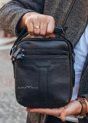 Кожаная мужская черная сумка-мессенджер через плечо tiding bag a25-2378a1 фото