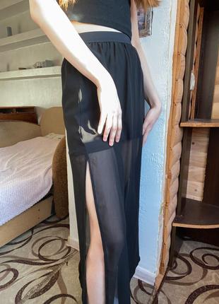Длинная юбка черная с разрезами по бокам4 фото