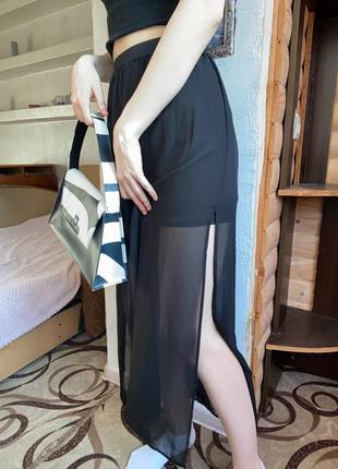 Длинная юбка черная с разрезами по бокам1 фото