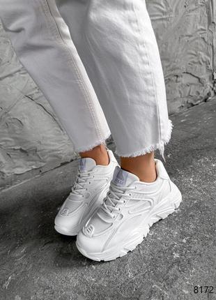 Белые кожаные резиновые кроссовки с сеткой в сетку на толстой грубой подошве8 фото